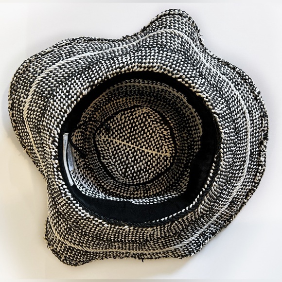 BCBG Generation black & white woven 100% Paper floppy Sun hat grey ribbon OS - Picture 4 of 10